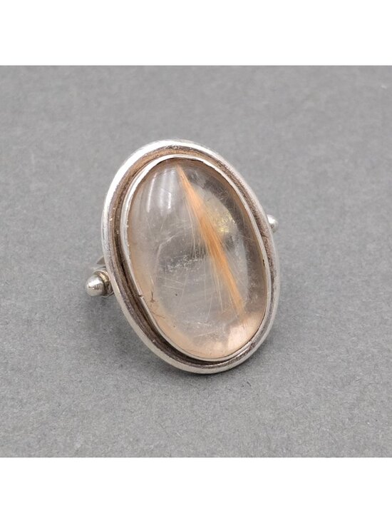 Estate Jewelry - Vintage Sterling Silver Rutilated Quartz Ring Size 7.5 Modernist Statement